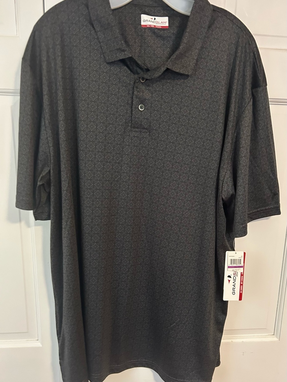 Grand Slam Men's Asphalt Grey Geo Pattern Golf Polo